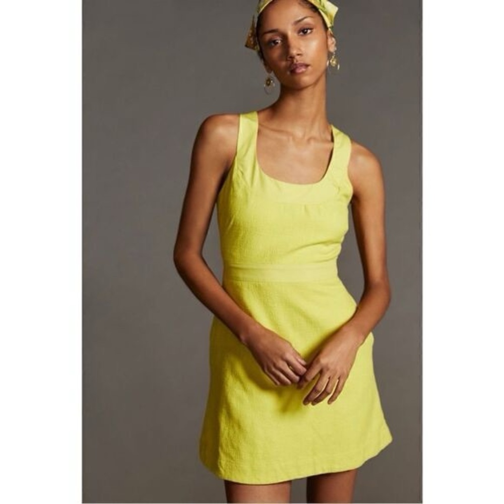 Anthropologie Maeve Sleeveless Mini Dress With Back Cutout In Chartreuse